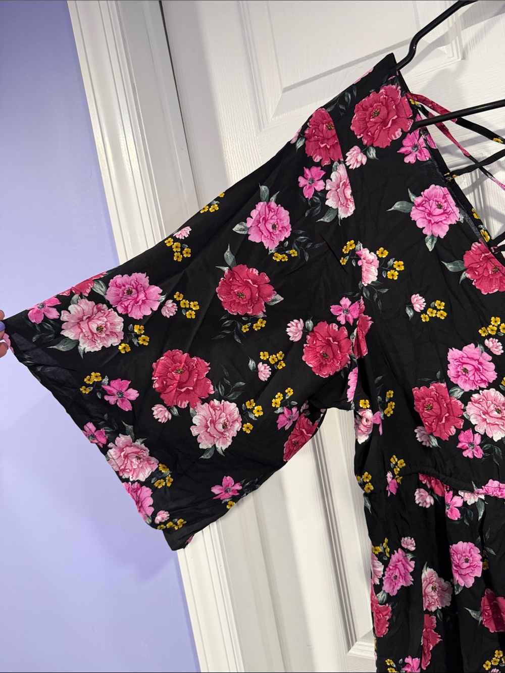 torrid Black Floral Midi Dress with Pink Rose Print - Picture 2 of 3